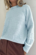 Solid Cable-Knit Crew Neck Long Sleeve Sweater