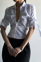 Ruched Button Front Blouse