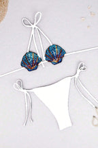 Colorful Sequined Shell Tie Two-piece Stretch Bikini Swimsuit