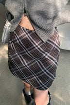 Tweed Plaid Vintage High Waist Fitted Short Skirt