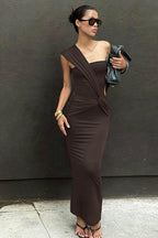 One Shoulder Cross Side Cutout Wrap Dress