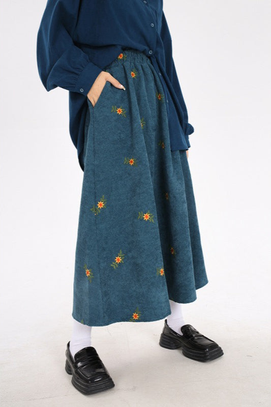 Printed Corduroy A-Line Skirt