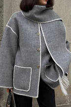 Scarf-Neckline Felt Woolen Coat