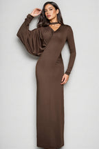 Nyx V-neck Brown Maxi Dress
