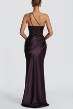 Emina Satin One Shoulder Asymmetrical Neck Cutout Back Lace-up Drape Maxi Dress