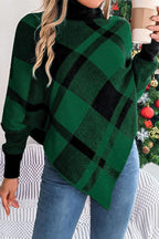 Plaid Contrast Turtleneck Cape Sweater