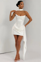 Strapless Scarf Detail Bodycon Sexy Mini Dress