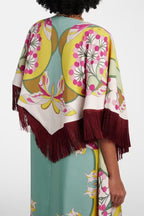 Boho Ethnic-style Floral Pattern Tassel Trim Loose Cape Top
