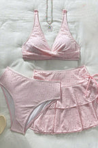 Hollow Short Skirt Three Piece Swim Set