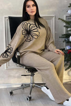 Casual Round Neck Knit Sweater with Pants Two Piece Set