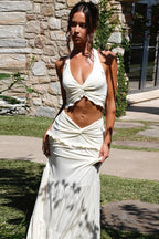 Chic Cropped Cami Top High Waisted Skirt Sets