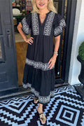 Floral Print Loose Cotton Feel Boho Dress