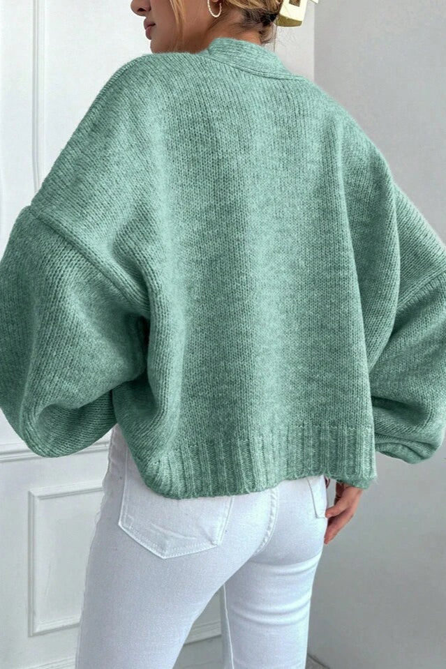 Marled V Neck Bell Sleeve Cardigan