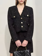 Elegant Floral Button Down Blazer European Jacket and Mini Skirt Set