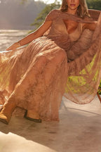 Carissa Floral Lace V-neck Wide Shoulder Straps A-line Maxi Dress