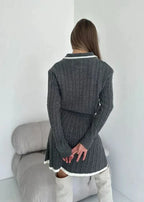 Cable Knit Buttoned Sweater Dress Set