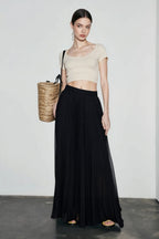Chiffon Pleated Flowing Maxi Skirt