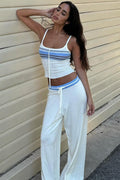 Striped Color Block Knit Casual Two Piece Set