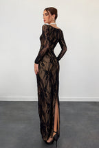 Elegant Lace Square Neck Long Sleeve Bodycon Dress