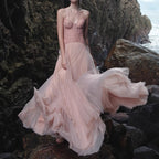 Lace Bone Tube Mesh Flared Prom Dress