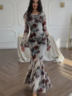 Floral Print Long Sleeve Romantic Party Dress