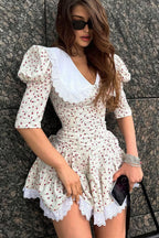 Peter Pan Collar Short Sleeve Floral Mini Dress