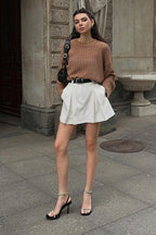 White Pleated High-Waisted Mini Skirt