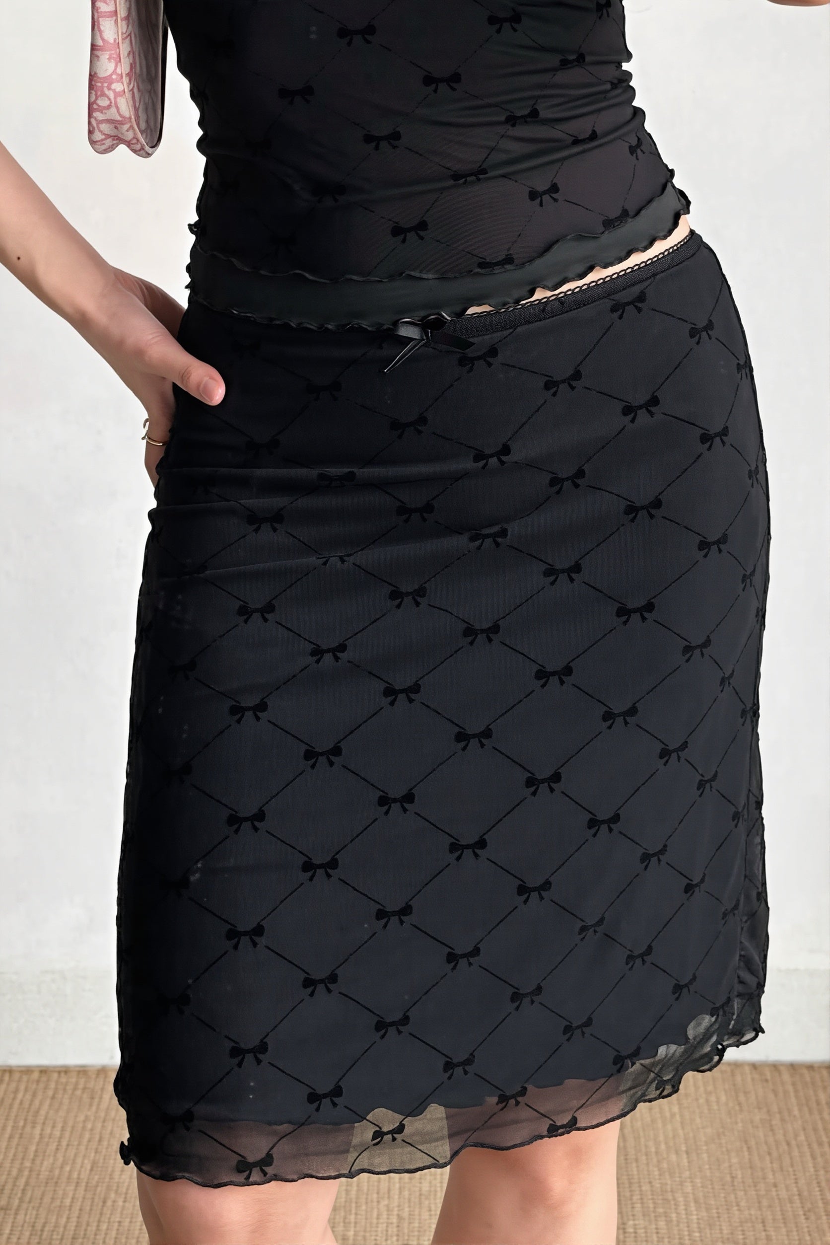 Mesh Plaid Bow Wrap Skirt