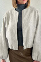 Soft Cropped Crew Neck Bomber Jacket
