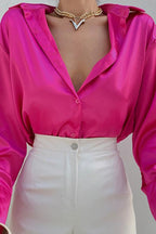 Lace Leather Panel Sheer Sexy Long Sleeve Chic Blouse