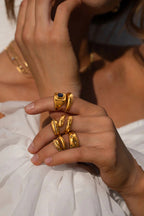 Fashionable Inlaid Zircon Stainless Steel Gold-plated Ring