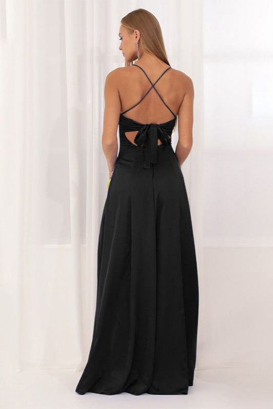Satin Square Neck High Split Bodycon Party Dress