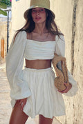 Tie Bandeau Pleated High Waist Skirt Set