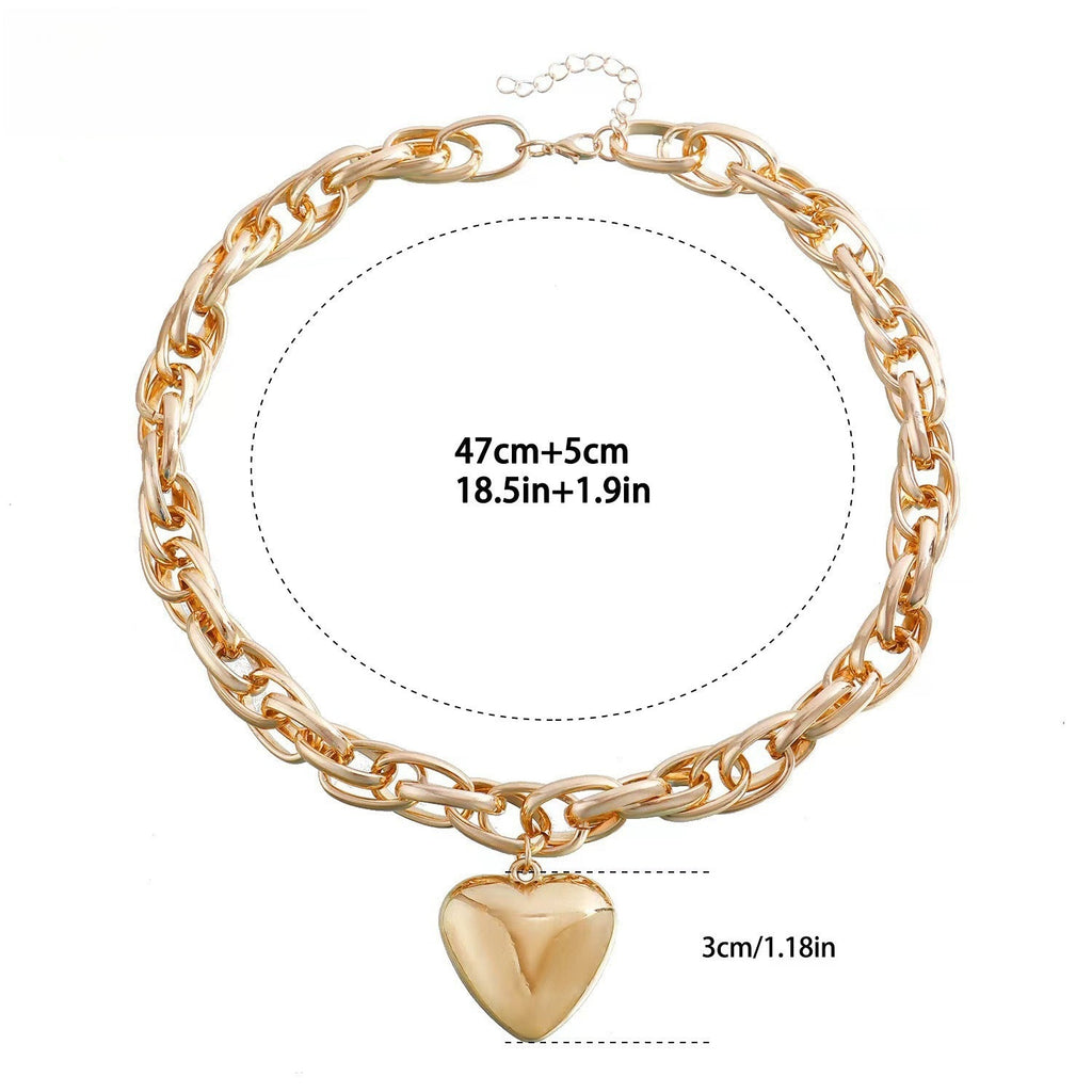 Hollow Out Chunky O Ring Heart Pendant Statement Necklace