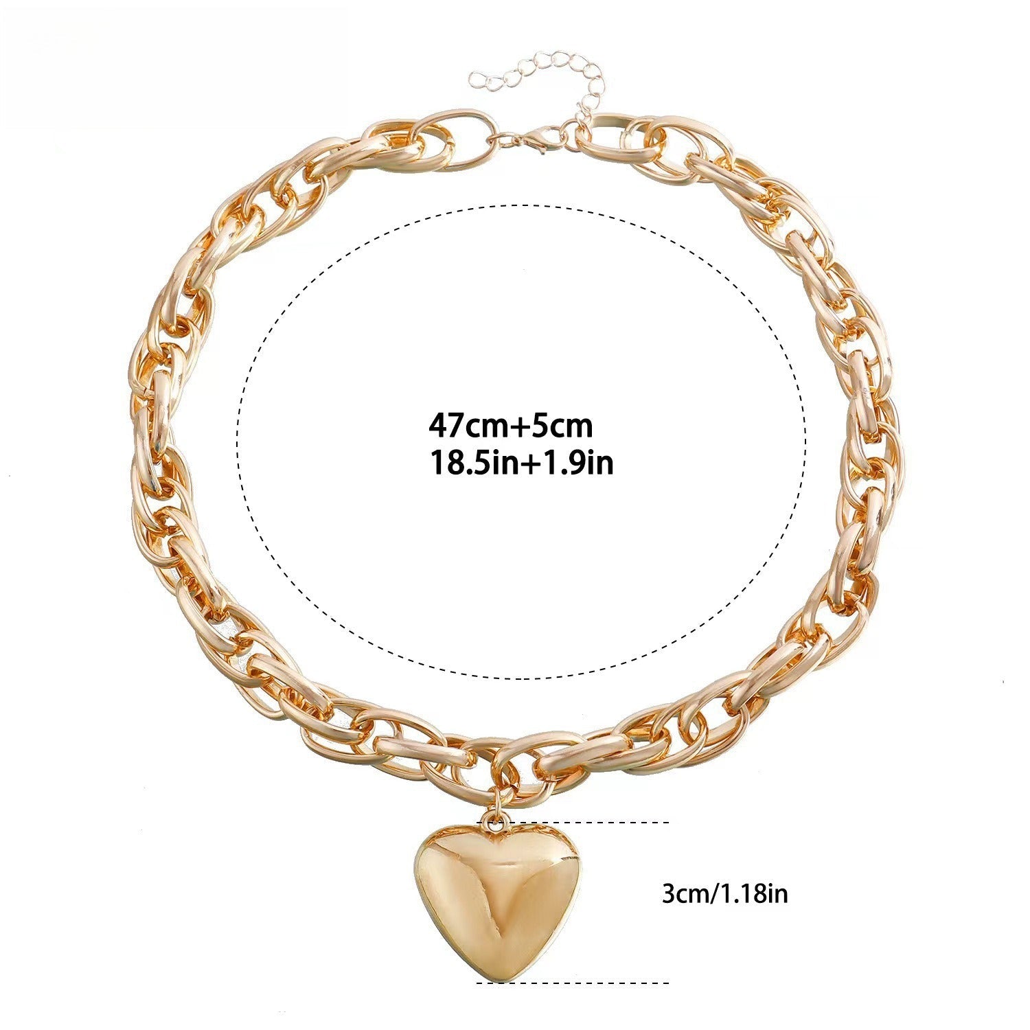 Hollow Out Chunky O Ring Heart Pendant Statement Necklace