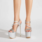 Eyecatching 7CM Platform Runway Rhinestone Open Toe Buckle Strap High Heel