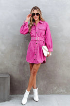 Catch Your Self Corduroy Button Up Mini Dress - 5 Colors