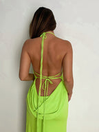 Halterneck Open Back Slit Maxi Dress