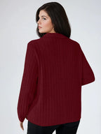 Plus Size Ribbed Turndown Collar Long Sleeve Tee Casual