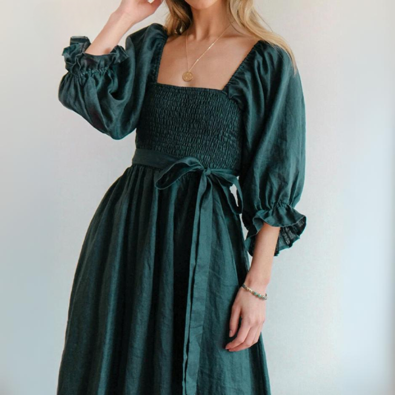 Marina Boutique French Dress with Ruffled Sleeves Designer Edit