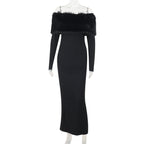 Onyx Fur Midi Dress Black