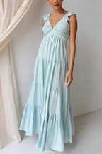 Marilyn - V - neck maxi dress with ruffle