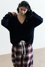 Navy V-Neck Knit Cardigan