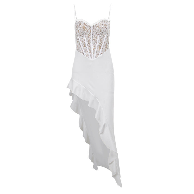 Fringila Asymmetric Dress White