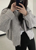 Cozy Zip-Up Chunky Knit Cardigan - Oversized Ribbed Sweater Jacket