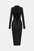 Zip Up Cutout Drawstring Detail Dress