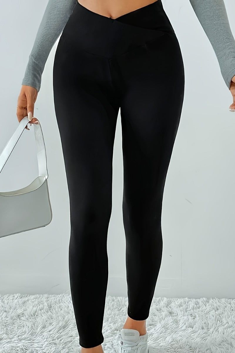Cross Front Fleece Lined Booty Lifting Thermal Leggings