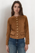 Classic Metallic Button Suede Short Jacket