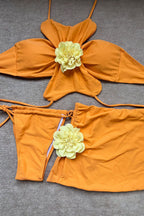 Sexy Floral Design Three Piece Swim Set