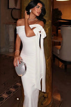 Off Shoulder Tie Front Pencil Prom Dress